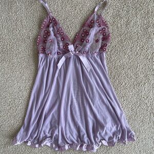 Y2K Lavender Sheer Lace Babydoll Slip Dress - Coquette Fairycore